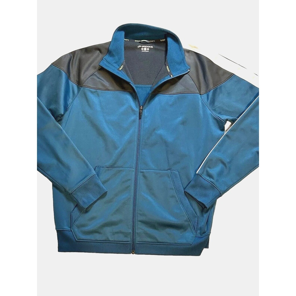 Brooks - Track Jacket -Men's - Large - Teal Blue & Charcoal Gray - Full Zip Logo